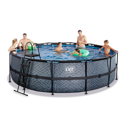 EXIT Stone zwembad ø488x122cm met filterpomp - grijs - Doika BV - Ronde zwembaden - EXIT Toys - 8720088267806 - 30.22.16.00