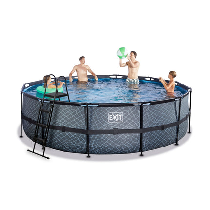 EXIT Stone zwembad ø488x122cm met filterpomp - grijs - Doika BV - Ronde zwembaden - EXIT Toys - 8720088267806 - 30.22.16.00