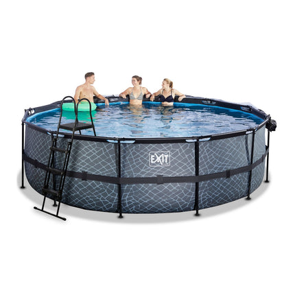 EXIT Stone zwembad ø488x122cm met zandfilterpomp en overkapping en warmtepomp - grijs - Doika BV - Ronde zwembaden - EXIT Toys - 8720088269541 - 30.67.16.00