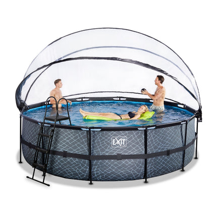 EXIT Stone zwembad ø488x122cm met zandfilterpomp en overkapping en warmtepomp - grijs - Doika BV - Ronde zwembaden - EXIT Toys - 8720088269541 - 30.67.16.00