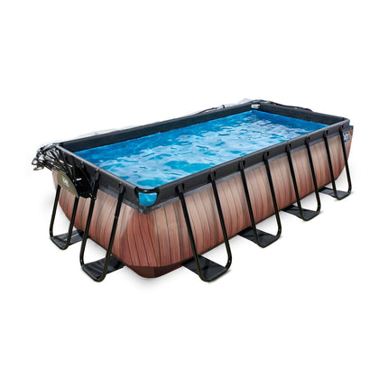 EXIT Wood zwembad 400x200x100cm met zandfilterpomp en overkapping en warmtepomp - bruin - Doika BV - Rechthoekige zwembaden - EXIT Toys - 8720088263228 - 30.57.42.10