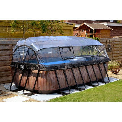 EXIT Wood zwembad 400x200x100cm met zandfilterpomp en overkapping en warmtepomp - bruin - Doika BV - Rechthoekige zwembaden - EXIT Toys - 8720088263228 - 30.57.42.10