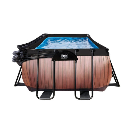 EXIT Wood zwembad 400x200x100cm met zandfilterpomp en overkapping en warmtepomp - bruin - Doika BV - Rechthoekige zwembaden - EXIT Toys - 8720088263228 - 30.57.42.10