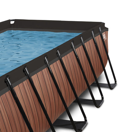 EXIT Wood zwembad 400x200x100cm met zandfilterpomp en overkapping en warmtepomp - bruin - Doika BV - Rechthoekige zwembaden - EXIT Toys - 8720088263228 - 30.57.42.10