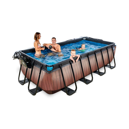EXIT Wood zwembad 400x200x100cm met zandfilterpomp en overkapping en warmtepomp - bruin - Doika BV - Rechthoekige zwembaden - EXIT Toys - 8720088263228 - 30.57.42.10
