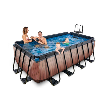 EXIT Wood zwembad 400x200x122cm met zandfilterpomp - bruin - Doika BV - Rechthoekige zwembaden - EXIT Toys - 8720088267905 - 30.27.42.10