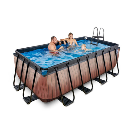 EXIT Wood zwembad 400x200x122cm met zandfilterpomp - bruin - Doika BV - Rechthoekige zwembaden - EXIT Toys - 8720088267905 - 30.27.42.10