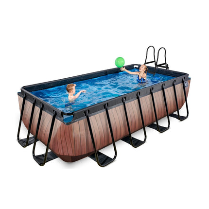 EXIT Wood zwembad 400x200x122cm met zandfilterpomp en overkapping - bruin - Doika BV - Rechthoekige zwembaden - EXIT Toys - 8720088268179 - 30.47.42.10