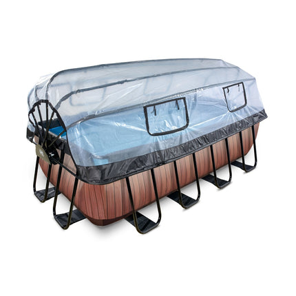 EXIT Wood zwembad 400x200x122cm met zandfilterpomp en overkapping en warmtepomp - bruin - Doika BV - Rechthoekige zwembaden - EXIT Toys - 8720088269589 - 30.67.42.10