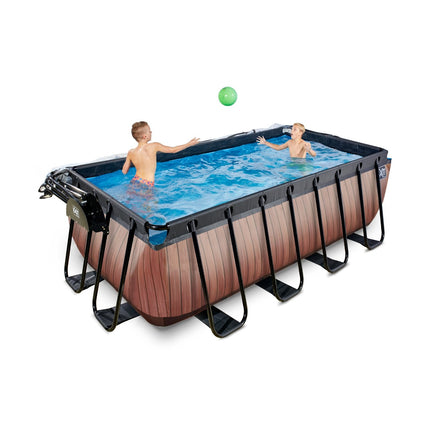 EXIT Wood zwembad 400x200x122cm met zandfilterpomp en overkapping en warmtepomp - bruin - Doika BV - Rechthoekige zwembaden - EXIT Toys - 8720088269589 - 30.67.42.10