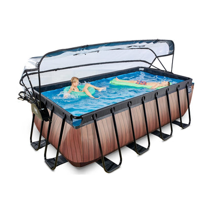 EXIT Wood zwembad 400x200x122cm met zandfilterpomp en overkapping en warmtepomp - bruin - Doika BV - Rechthoekige zwembaden - EXIT Toys - 8720088269589 - 30.67.42.10