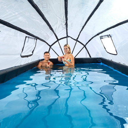 EXIT Wood zwembad 540x250x100cm met zandfilterpomp en overkapping en warmtepomp - bruin - Doika BV - Rechthoekige zwembaden - EXIT Toys - 8720088263242 - 30.57.53.10