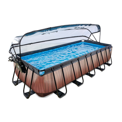 EXIT Wood zwembad 540x250x100cm met zandfilterpomp en overkapping en warmtepomp - bruin - Doika BV - Rechthoekige zwembaden - EXIT Toys - 8720088263242 - 30.57.53.10