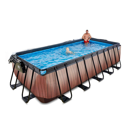 EXIT Wood zwembad 540x250x122cm met zandfilterpomp en overkapping - bruin - Doika BV - Rechthoekige zwembaden - EXIT Toys - 8720088262221 - 30.47.53.10