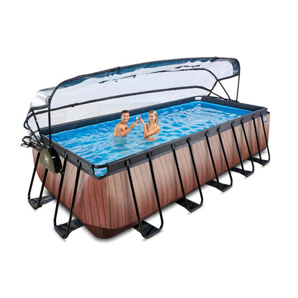 EXIT Wood zwembad 540x250x122cm met zandfilterpomp en overkapping - bruin - Doika BV - Rechthoekige zwembaden - EXIT Toys - 8720088262221 - 30.47.53.10