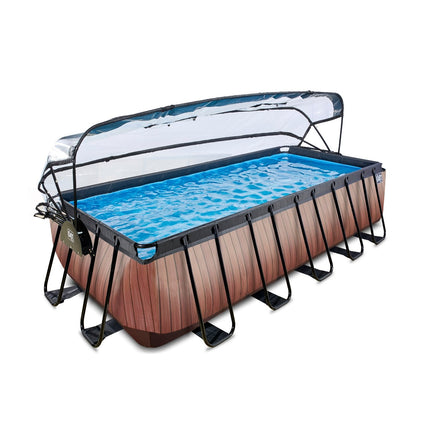 EXIT Wood zwembad 540x250x122cm met zandfilterpomp en overkapping - bruin - Doika BV - Rechthoekige zwembaden - EXIT Toys - 8720088262221 - 30.47.53.10