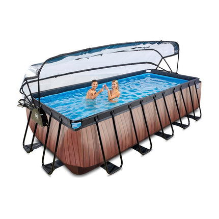 EXIT Wood zwembad 540x250x122cm met zandfilterpomp en overkapping en warmtepomp - bruin - Doika BV - Rechthoekige zwembaden - EXIT Toys - 8720088263303 - 30.67.53.10