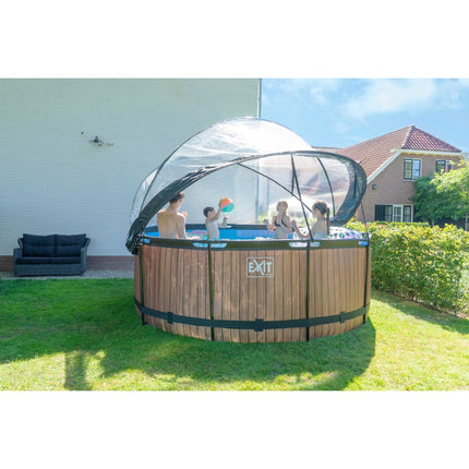 EXIT Wood zwembad ø360x122cm met zandfilterpomp en overkapping en warmtepomp - bruin - Doika BV - Ronde zwembaden - EXIT Toys - 8720088263266 - 30.67.12.10