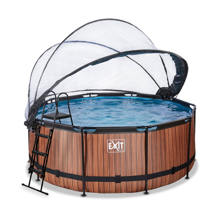EXIT Wood zwembad ø360x122cm met zandfilterpomp en overkapping en warmtepomp - bruin - Doika BV - Ronde zwembaden - EXIT Toys - 8720088263266 - 30.67.12.10