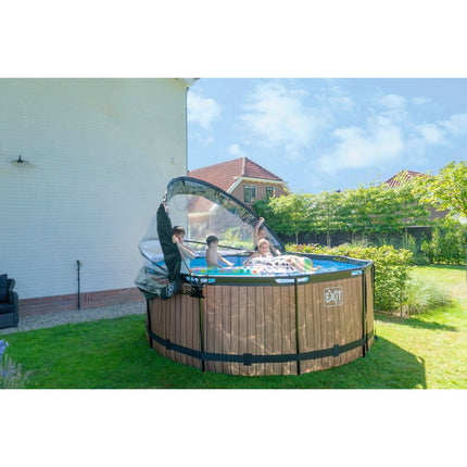 EXIT Wood zwembad ø360x122cm met zandfilterpomp en overkapping en warmtepomp - bruin - Doika BV - Ronde zwembaden - EXIT Toys - 8720088263266 - 30.67.12.10