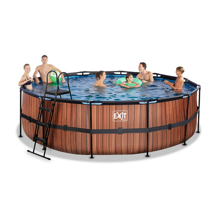 EXIT Wood zwembad ø488x122cm met zandfilterpomp - bruin - Doika BV - Ronde zwembaden - EXIT Toys - 8720088267844 - 30.27.16.10