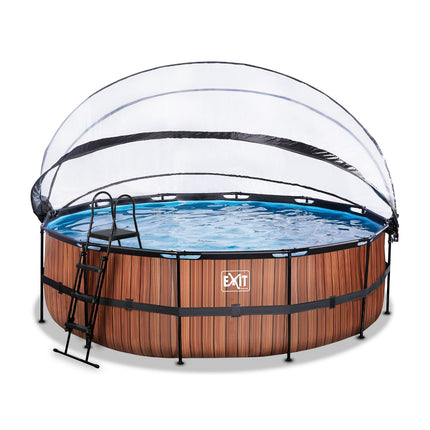 EXIT Wood zwembad ø488x122cm met zandfilterpomp en overkapping - bruin - Doika BV - Ronde zwembaden - EXIT Toys - 8720088268117 - 30.47.16.10