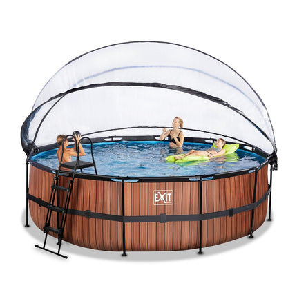 EXIT Wood zwembad ø488x122cm met zandfilterpomp en overkapping en warmtepomp - bruin - Doika BV - Ronde zwembaden - EXIT Toys - 8720088269558 - 30.67.16.10