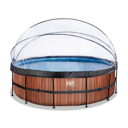 EXIT Wood zwembad ø488x122cm met zandfilterpomp en overkapping en warmtepomp - bruin - Doika BV - Ronde zwembaden - EXIT Toys - 8720088269558 - 30.67.16.10