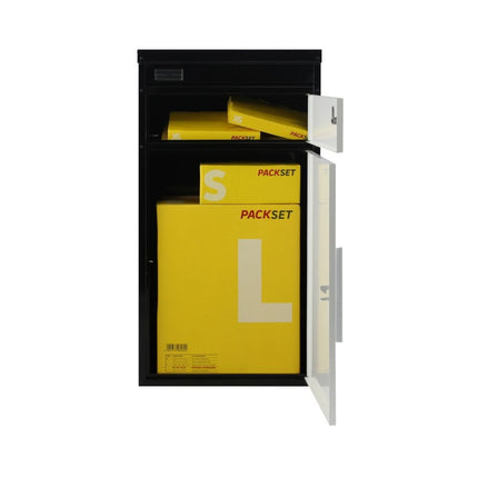 Safepost pakketbrievenbus 65 Tiamat met plat dak zwart/wit RAL 9005/9010 - Doika BV - Pakketbrievenbus - Safepost - 7330589003110 - 900311