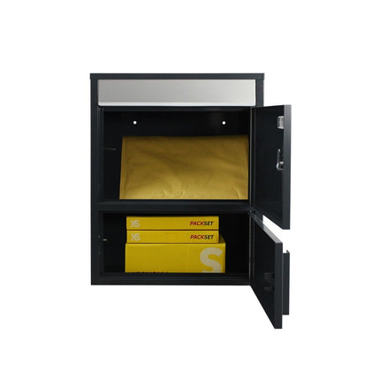 Safepost pakketbrievenbus 921 Tiamat - met pakjes/krantenvak antracietgrijs RAL 7016 - Doika BV - Pakketbrievenbus - Safepost - 7330589921568 - 92156