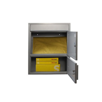 Safepost wandbrievenbus 921 Tiamat - met pakjes/krantenvak zilvergrijs RAL 9006 - Doika BV - Brievenbus - Safepost - 7330589921520 - 92152