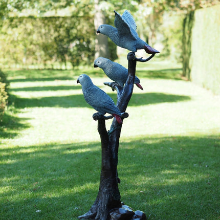 Thermobrass 3 grijze roodstaart papegaaien 145x60x86cm (HxBxL) - Doika BV - Bronzen beeld - Thermobrass - 5410807013755 - B1375