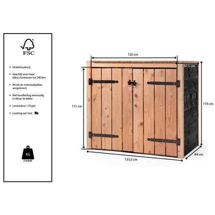 Volente Kliko Ombouw 2x 240 liter 134x88x119cm Douglas Hout Zwart - Doika BV - Ombouw Kliko - Volente - 8720569173343 - 8720569173343
